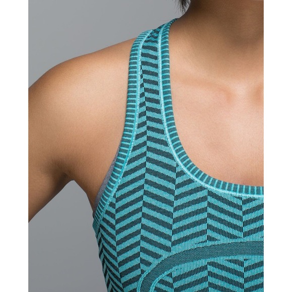 Lululemon Run Swiftly Tech Racerback Tank Top Heathered Blue Tropics print Sz 4 - Picture 5 of 9